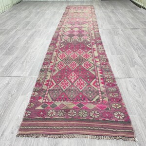 2.72x14.69 Vintage Turkish Herki Runner Rug For Living Room For Hallway, Living Room or Kitchen