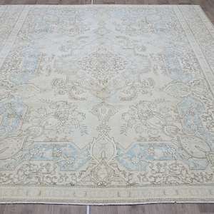 9.8&#39; x 10.2&#39; Oversized Neutral Handmade Turkish Oushak Wool Area Rug,  Muted Floral in Neutral Tone