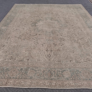 9.6&#39;x12.3&#39; Neutral Rug, Oushak Rug, Handwoven Rug, Area Rug, Vintage Turkish Rug, Muted Wool Rug, Faded Bedroom Rug,Distressed Rug