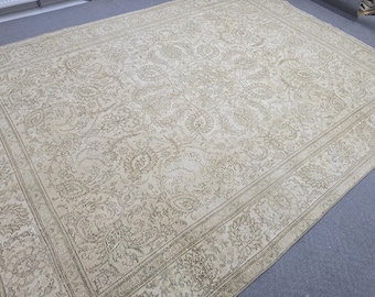 Tapis neutre surdimensionné en laine oushak : tapis turc vintage noué à la main de 9,3 pi x 12,8 pi