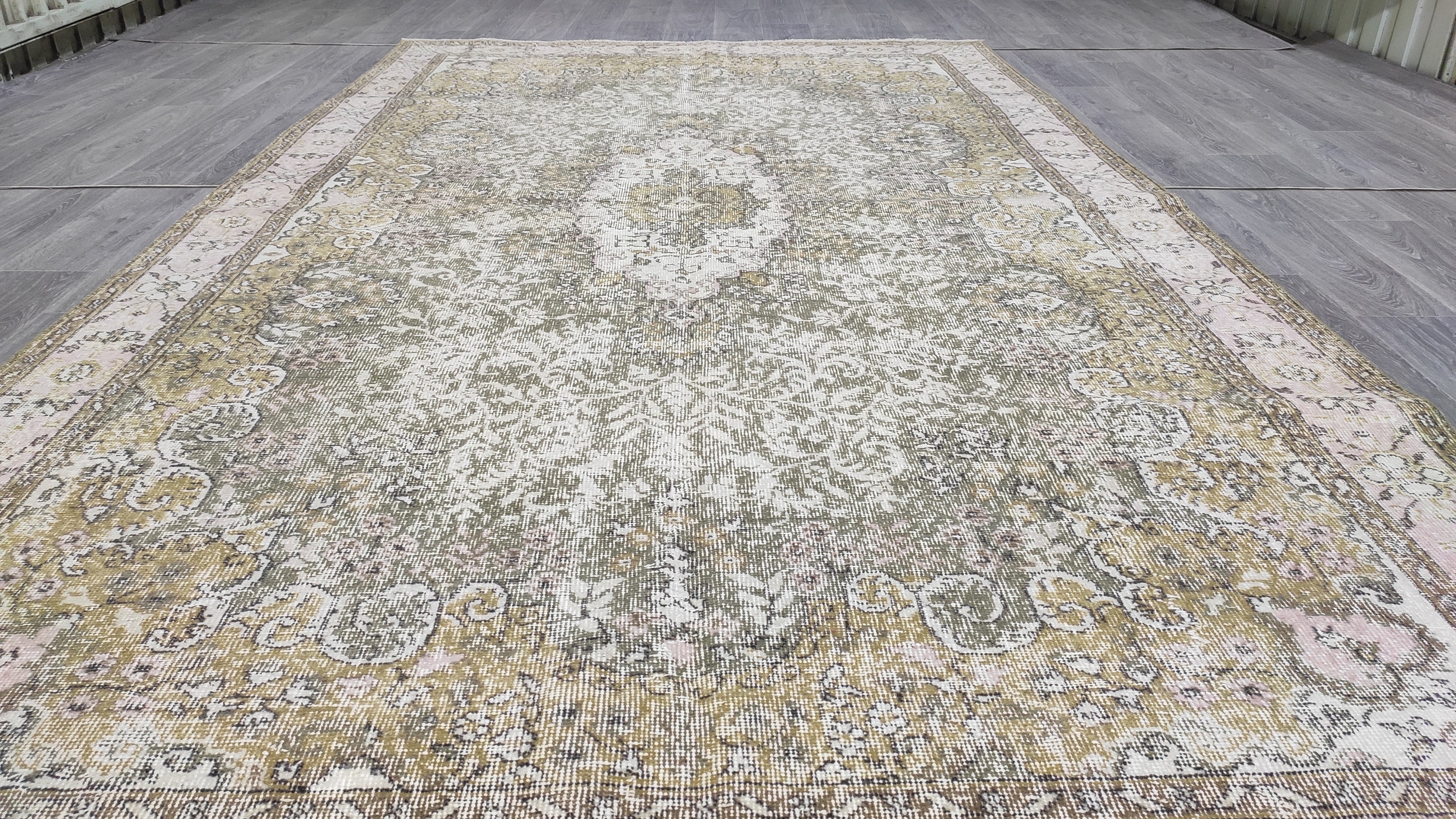 FADED GREEN RUG // 6.20x10.69 Vintage Neutral Green Turkish Etsy UK