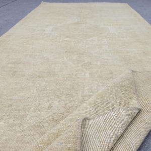 3.9' x 11.9' Neutral Cream Turkish Anatolian Rug Runner For Hallway, Muted Oushak Runner Rug For Kitchen