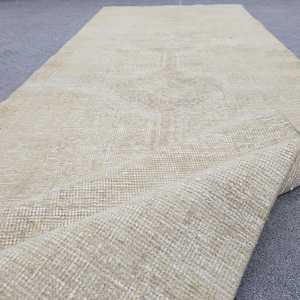 3.6&#39; x 12.6&#39; Authentic Handmade Vintage Oushak Runner Rug - Neutral Palette