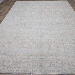 9.3&#39; x 12&#39; Neutral Vintage Rug, Neutral Oushak Rug, Hand Knotted Rug, Wool Area Rug, Oversized Rug, Vintage Turkish Rug, Muted Cream Rug