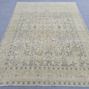 9.25 x 12.3 Neutral Oushak Rug – Muted Brown,Green And Beige Vintage Piece, Hand Made Rug, Extra Large Rug, Oversized Wool Rug