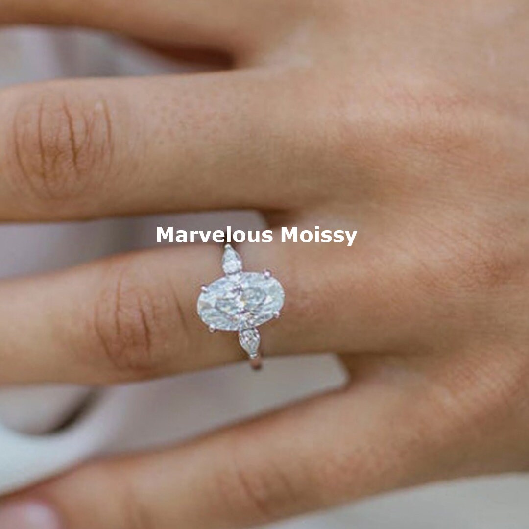 3 Carat Oval Moissanite Engagement Ring Oval 14k Solid White Etsy