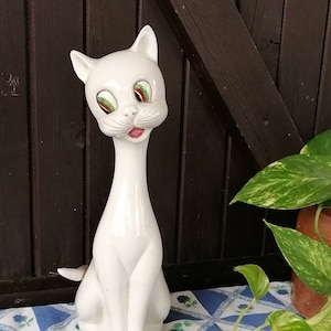 Vintage French Ceramic Glazed Cat Statue by CEVAC France. 1960s Retro Home Decor. Charming Cat Figurine. Cat Lover Gift.