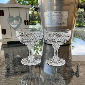 Two Vintage Crystal Champagne Coupes. Small Champagne Glasses. Elegant Drink ware. Glassware. Crystal Stemware. Special Gift Idea.