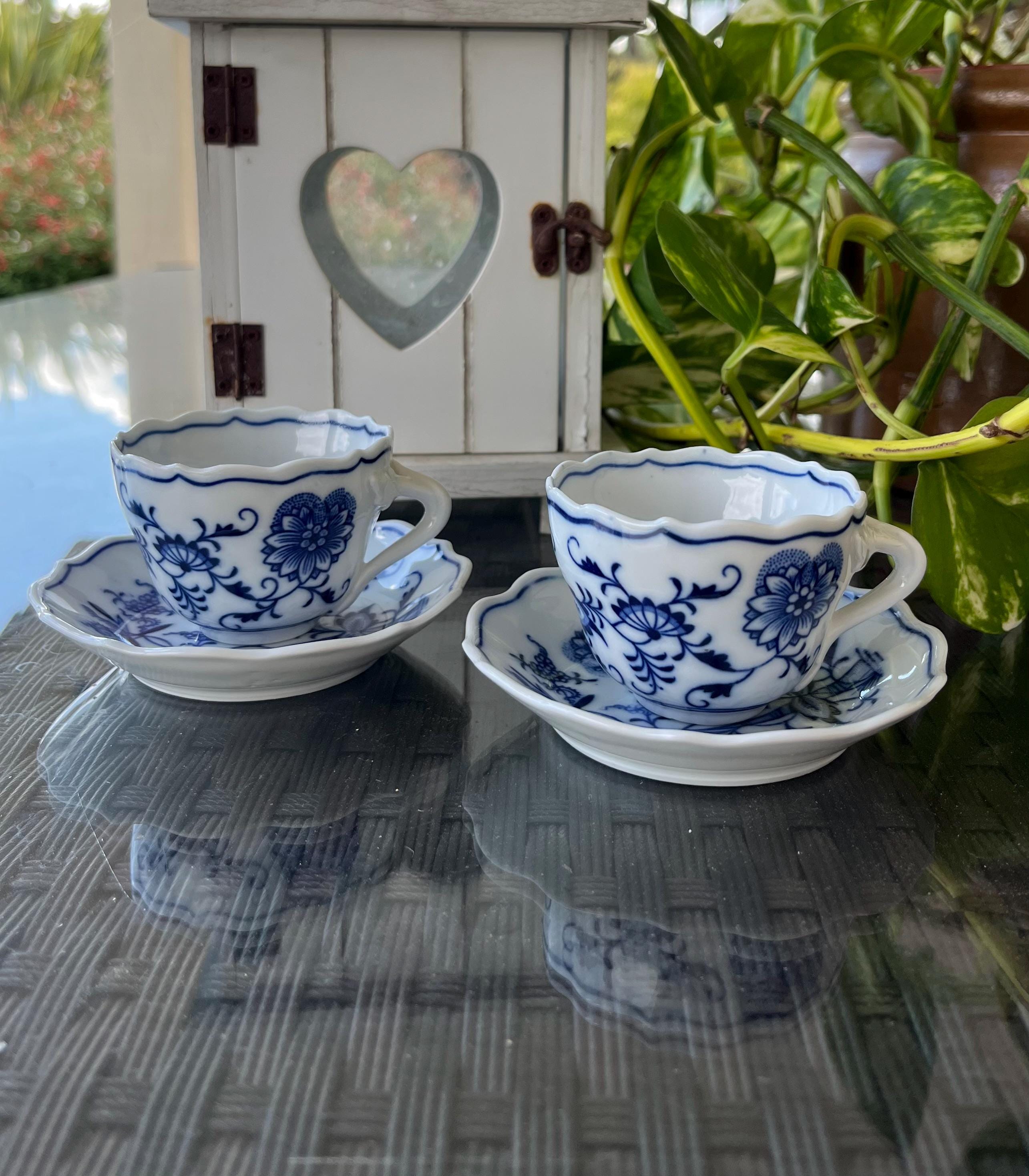 Vintage Meissen Copies Blue Onion Coffee Cup and Saucer Set