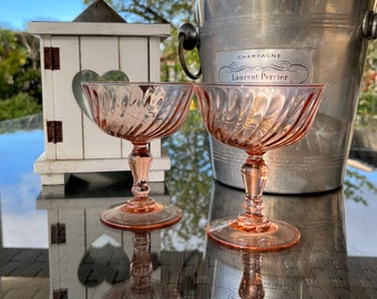 Vintage Rosaline Pink Champagne Coupes: French Cocktail Glasses, Set of 2