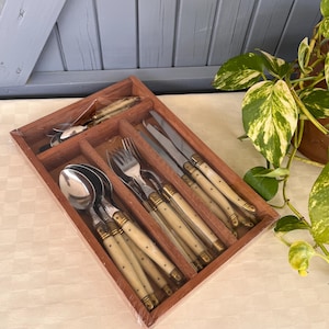 Set of 24 Vintage LAGUIOLE Steak Knives, Forks, Dessert, Teaspoons. Vintage French Flatware. Forged Bee Trademark.