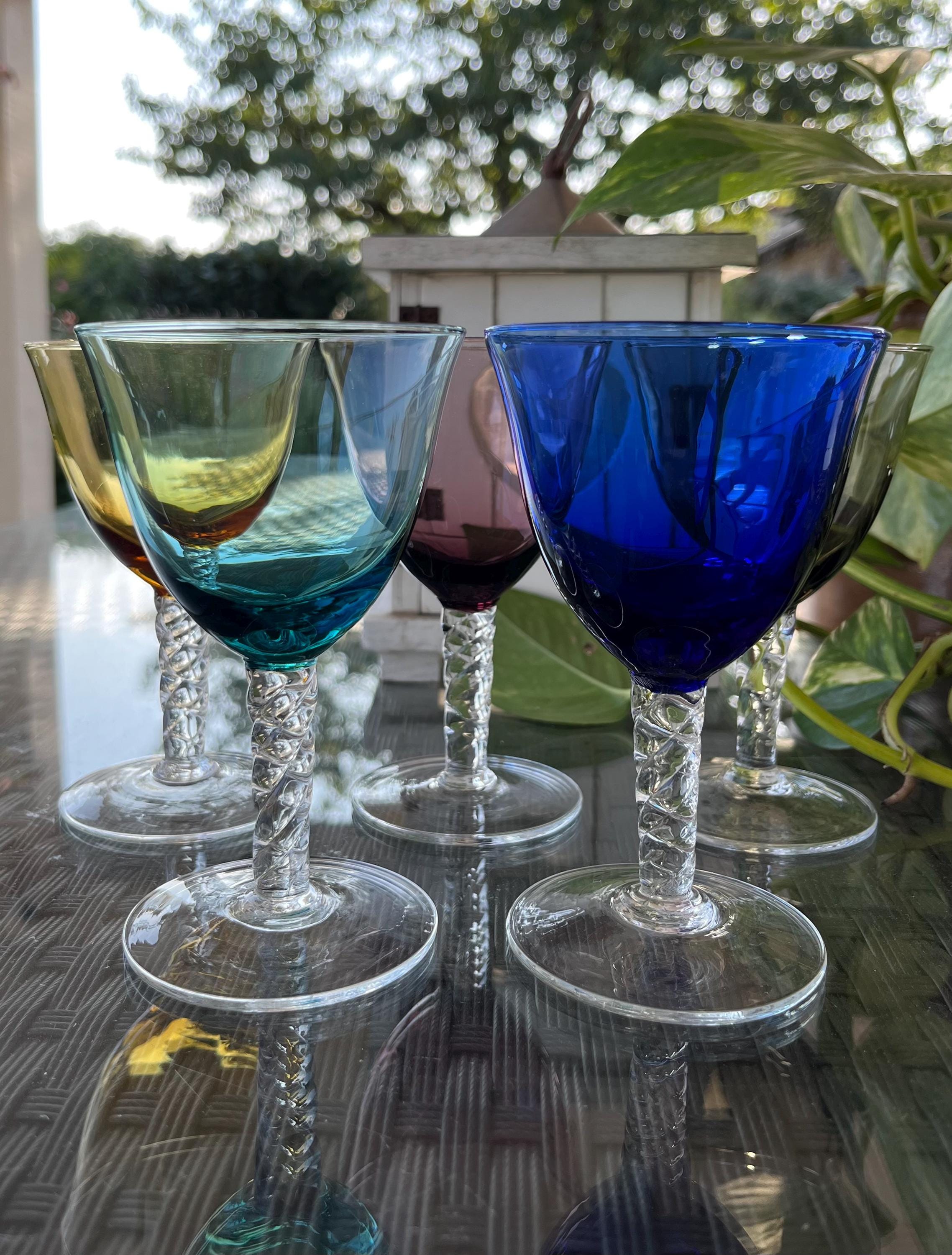 Vintage Colored Wine Glasses: Twisted Stem Glassware, Set of 5 - Etsy