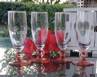 Vintage Luminarc Moliere Pink Stem Champagne Flutes - Set of 4