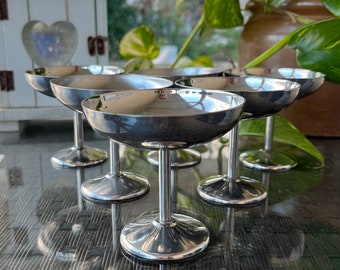 6 piatti da gelato vintage Guy Degrenne in acciaio inossidabile, realizzati in Francia, eleganti coppe da dessert con piede. Bistrot di Parigi. Regalo romantico