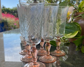 Vintage Luminarc Pink Champagne Flutes: French Swirl Glassware, Set of 6