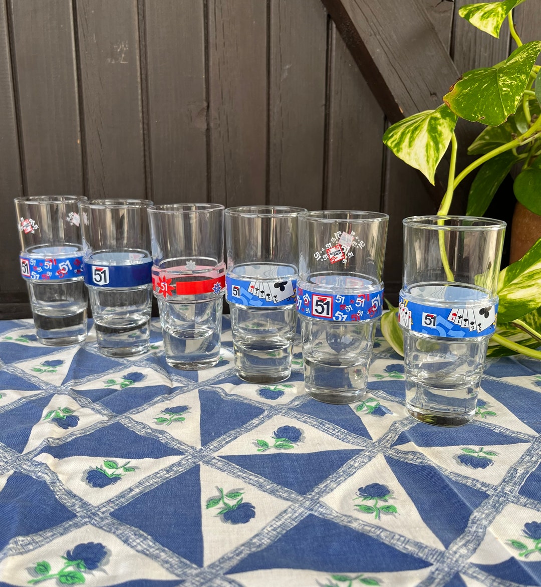 Vintage Iconic Pastis 51 Branded Set of Six Glasses. Glass Set. Barware ...