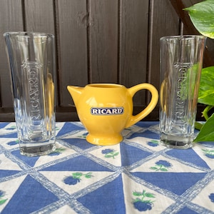 Vintage Ricard barset: Gul vattenkanna och glas i keramik