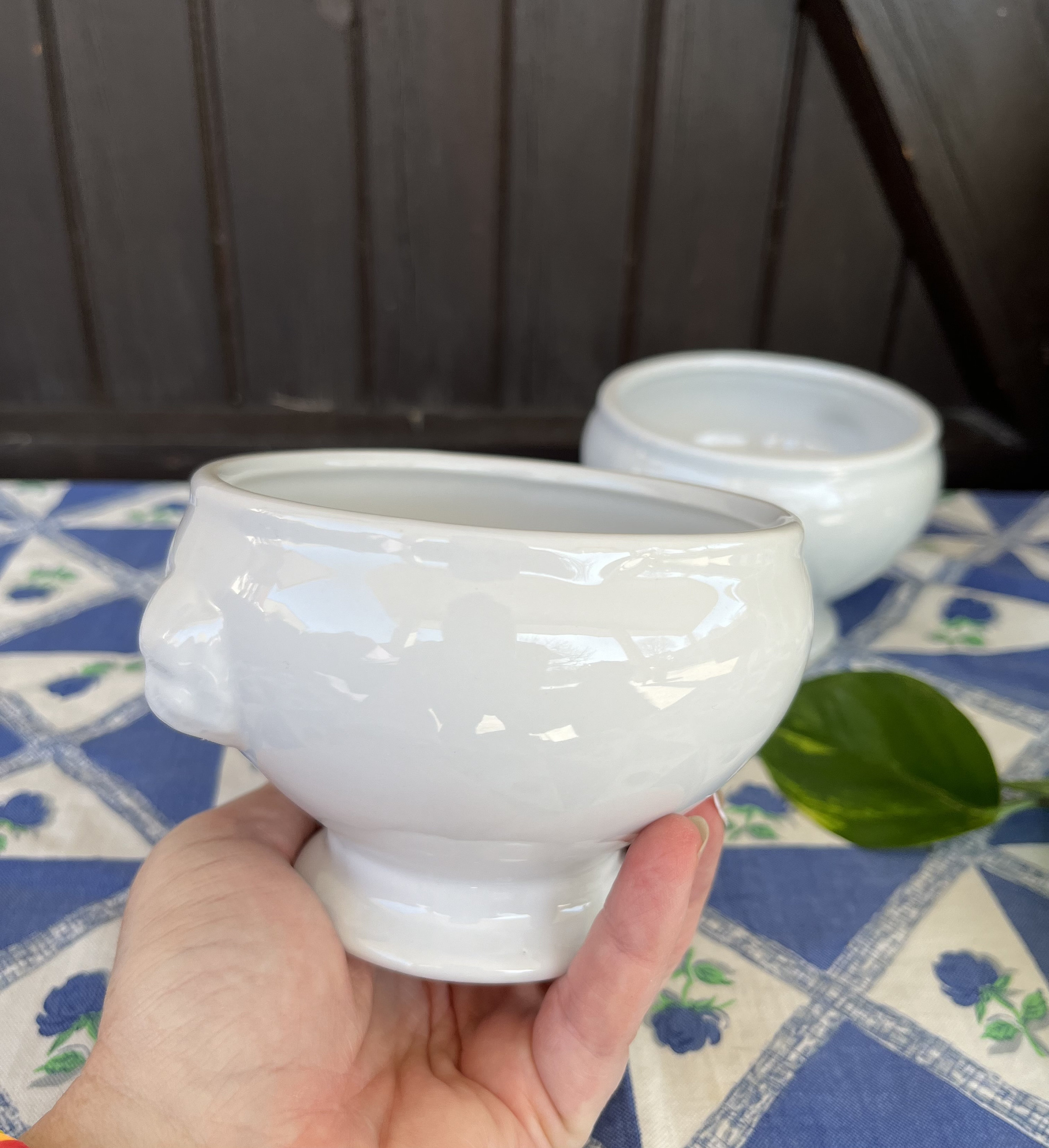 Lot De 2 Bols à Tête De Lion - Porcelaine Grise Vintage - Fabriqués En France