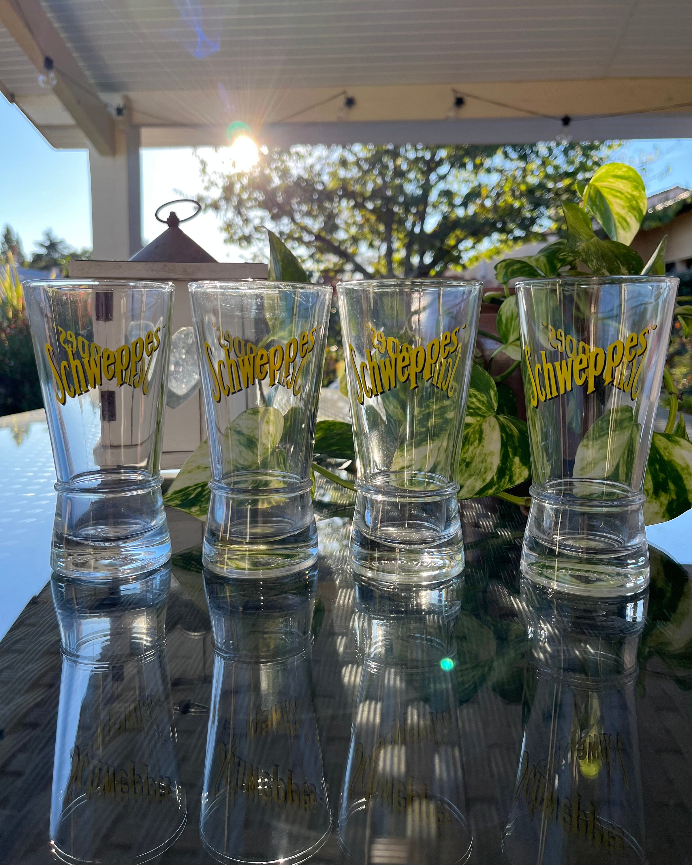 Schweppes Branded Glass Set. Two or Four Iconic Schweppes Tonic Glasses. French Bistro Barware. Drinkware. French Glassware. Gift Idea.