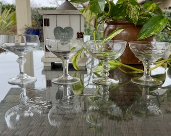 Vintage Etched Crystal Champagne Coupes - 1950s Glassware, Set of 4