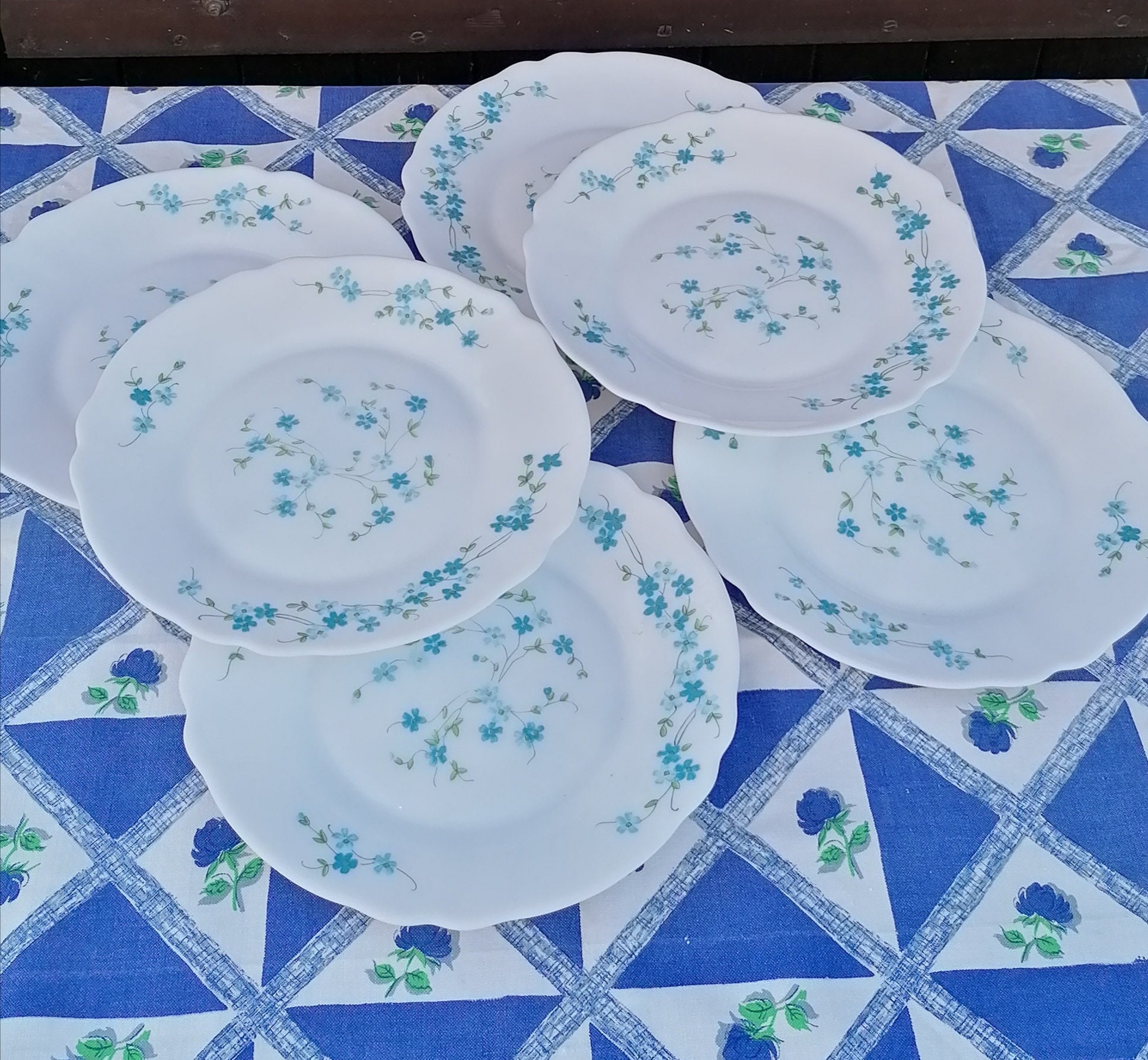 Assiettes à Dessert Arcopal Veronica Myosotis - Vintage Années 70 - Bleu - Occasion TBE
