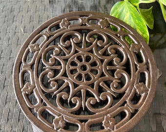 Vintage French Brown Cast Iron Trivet: Mid-Century Decotec Kitchen Decor