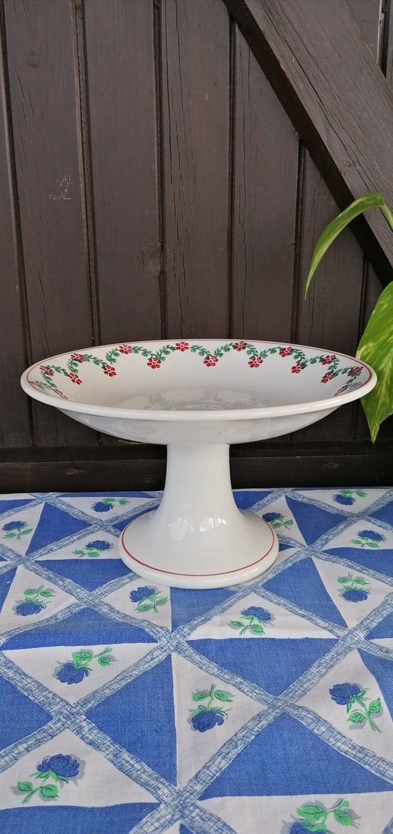 フランスのヴィンテージケーキスタンド：花のガーランドの脚付きコンポ