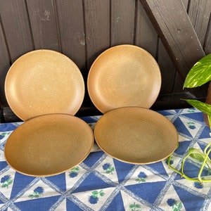 Vintage Franse zijborden van steengoed: Grès CNP Village, set van 4 inch