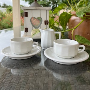 Vintage Apilco White Espresso Cup Set: French Coffee Cups & Milk Jug