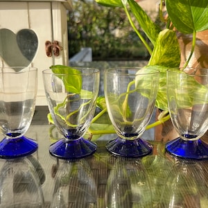 Vintage Liqueur Glasses: Cobalt Blue Base, Set of Eight