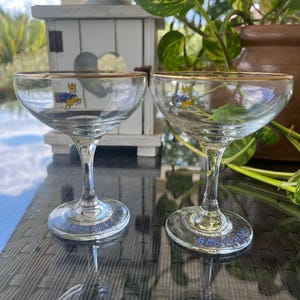 Two Vintage Babycham Coupes. 1970s Retro Champagne Cocktail Glasses. Fawn Design Babycham Glassware.