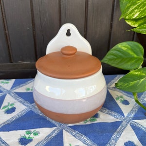 Lovely Vintage Ceramic Salt Pot With Lid. Rustic French Farmhouse Kitchen Storage. Glazed Salt Pot. Gift Idea