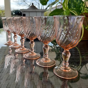 Vintage Rosaline Pink Blush Wine Glasses. Set of 6 Small Wine Glasses. French Glassware. Gift Idea.
