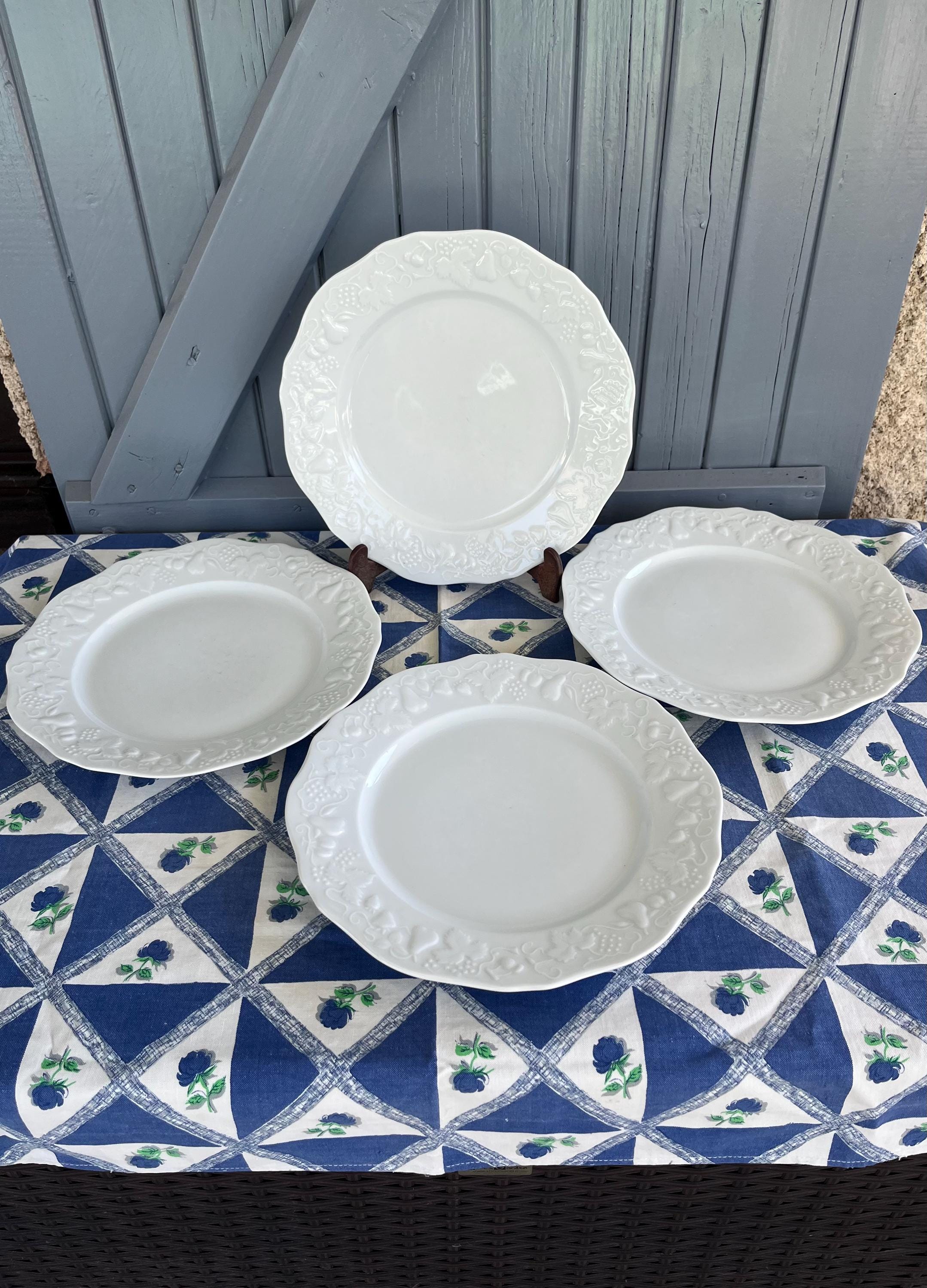 Philippe Deshouliéres Limoges Dinner Plates: Embossed Fruit Design