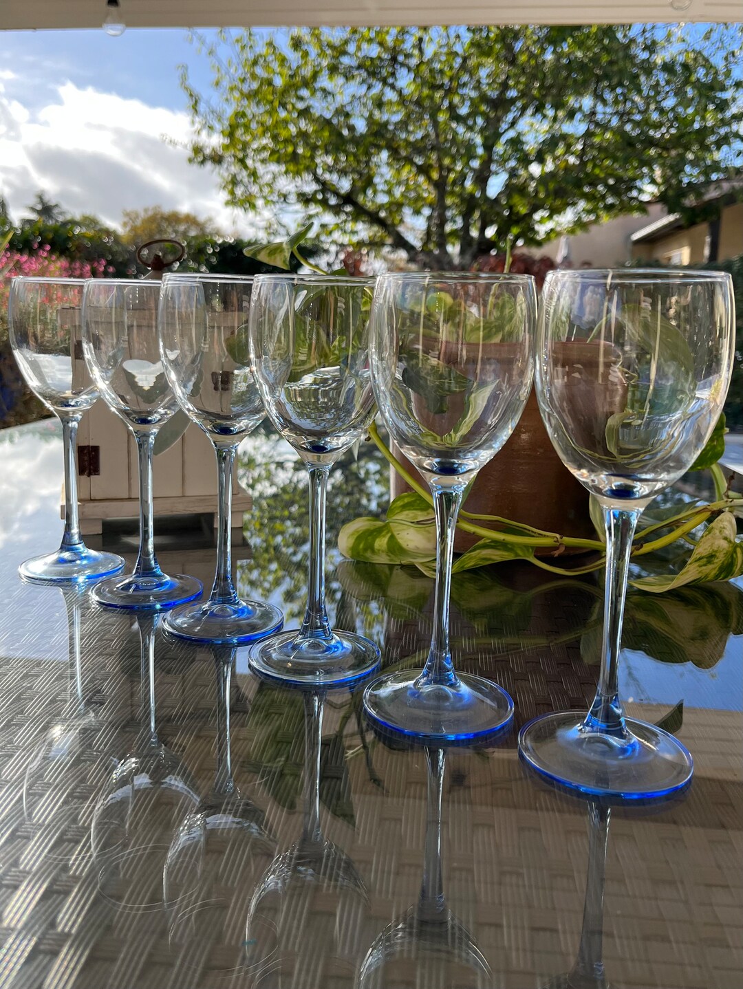 Six French Luminarc Blue Stem Wine Glasses. Elegant French Etsy