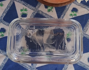 Vintage French Glass Cow Butter Dish: Arc Farmhouse Kitchen Decor