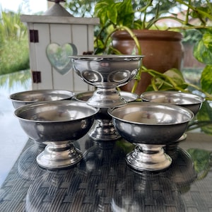 Coppe per gelato in acciaio inossidabile vintage francesi: coppette da dessert da bistrot, set da 6