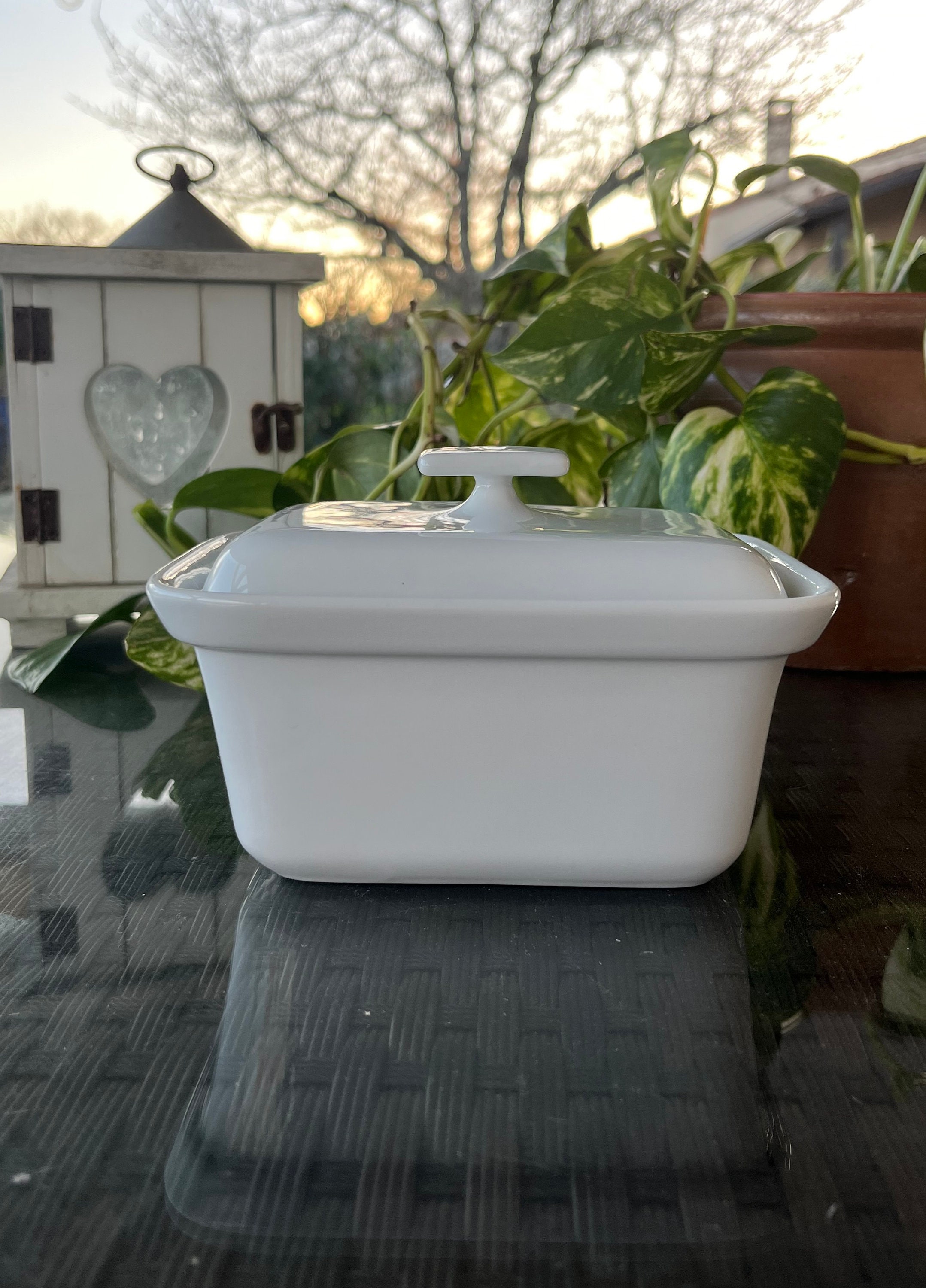 Vintage Emile Henry Terrine or Butter Dish With Lid. Glossy White Fois Gras Terrine. Small Vintage Casserole. Gift Idea.