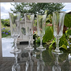 Vintage French Crystal Champagne Flûtes. Four Cristal D’Arques Durand Auteuil Champagne Cocktail Glasses. French Glassware. Gift Idea.