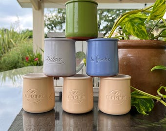 French La Fermière Glazed Terracotta Yoghurt Pots: Peach, White, Green, Blue - Set of 6