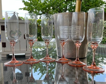 Vintage Pink Champagne Flutes: French Cocktail Glasses, Set of 6