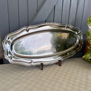 Vintage Guy Degrenne Stainless Steel Serving Plate: Trianon Design Large French Oval Platter.