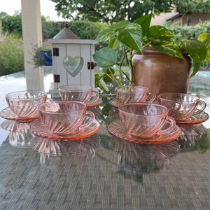 Vintage Arcoroc Rosaline Pink Glass Tea Cup Set - 1960s French Coffee Set