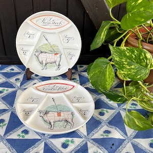 Due piatti per fonduta vintage Porcelaine d&#39;auteuil France. Piatti da collezione realizzati in Francia. Stile Lobjoy. Stoviglie da bistrot francese.