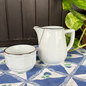 Vintage Apilco Sugar Bowl and Milk Jug: White with Silver Trim