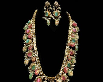 Designer Kundan Haar,Tanjore kundan jewelery,bridal kundan haar,multi color kundan haar,sabyasachi bridal set,kundan set,Indian kundan.