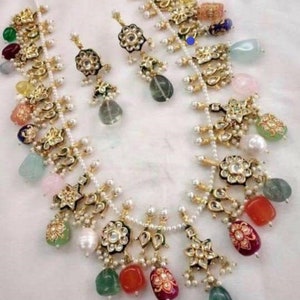 Multi Color Semi Precious Stone Rani Haar Necklace Set