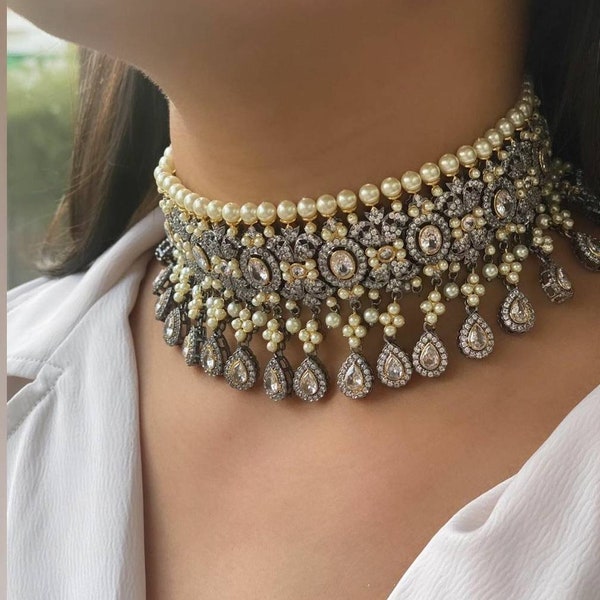 Victorian choker/sabyasachi jewelry/sabyasachi choker/kundan choker set/bollywood jewelry/Indian choker/Indian Bridal set/Indian wedding set