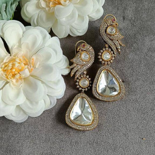 Diamond Chandbalis/Uncut Kundan Chandbalis/Polki Earrings/Stud Earrings/Indian Earrings/Pakistani Chandbalis/Antique Earrings/Sabyasachi/