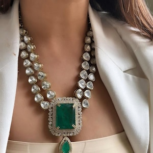 Premium Moissanite Polki Necklace Sabyasachi Inspired Uncut Polki Jewelry Layered Kundan Necklace Polki Diamond Necklace Kundan Jewelry Set